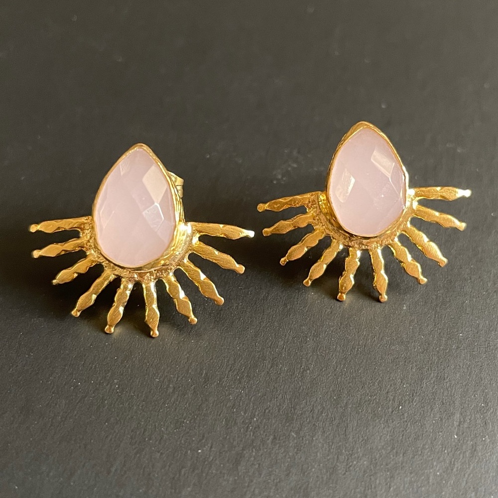 Rose Quartz Gold Plate Earrings